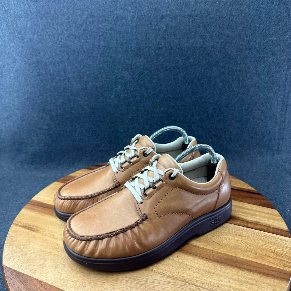 SAS Bout Time Men's Size 8.5M Brown Leather Lace Up Casual Loafers Comfort